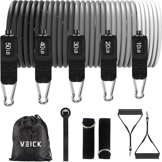 VEICK Resistance Bands, Exercise Bands for Working Out with Handles, Elastic Workout Bands for Men Women, Exercising Bands for Strength Training Equipment at Home Gym-StrideForce Fitness