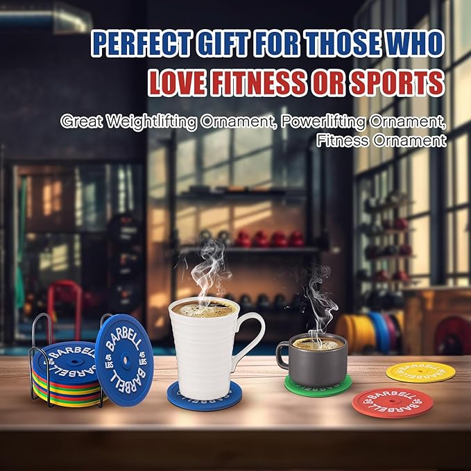8 Pcs Barbell Bumper Plate Cool Coasters Round Silicone Coasters Weight Plate Coaster with Rack Holder for Gym Lovers Gym Accessories(Colorful)-StrideForce Fitness