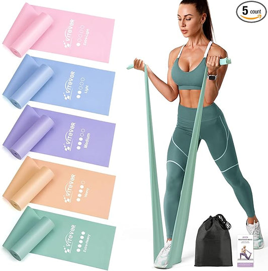 Stretch Bands for Exercise, 5 Levels Resistance Bands for Working Out, Exercise Bands for Physical Therapy, Pilates, Rehab, Stretch, Strength Training and Yoga Starter Set-StrideForce Fitness