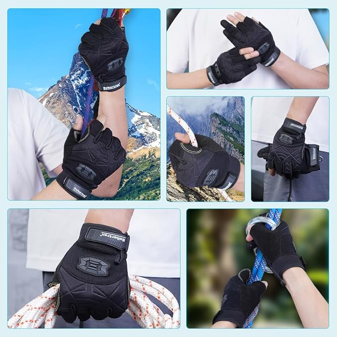 Seibertron Full or Half Finger Padded Palm Lightweight Breathable Climbing Rope Gloves for Climbers, Rock Climbing, Rescue, Adventure, Sailing, Kayaking, Outdoor Sports-StrideForce Fitness