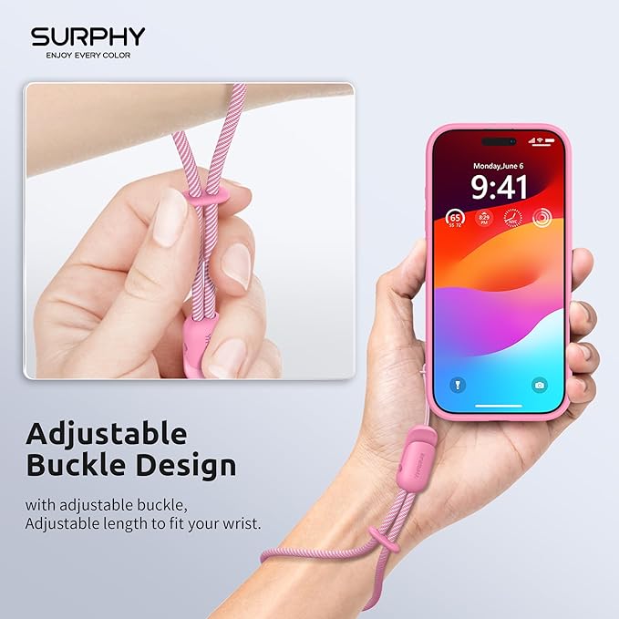 SURPHY 2 Pack Phone Lanyard for Cellphone Case, Phone Wrist Strap for Case, Cellphone Strap with 2-Color Braided, Charm Wrist Lanyard for Women and Men, Rose Pink & Gray