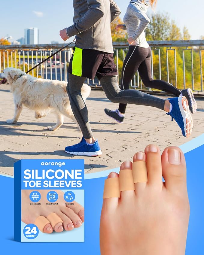 Silicone Toe Sleeves (24 Count), Pain Relief Pinky Toe Protector, Corn Protectors for Toes, Corn Pads for Pinky Toe, Gel Toe Protector for Bunion Blisters, Corns, Hammer Toes, Toenails Loss (Nude)-StrideForce Fitness