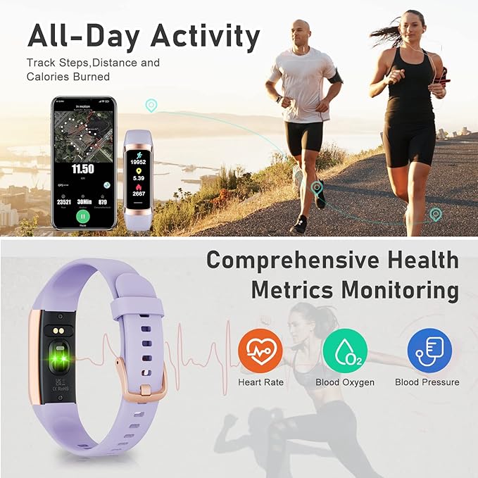 Fitness Tracker with Step Counter/Calories/Stopwatch Tracker,1.10''AMOLED Touch