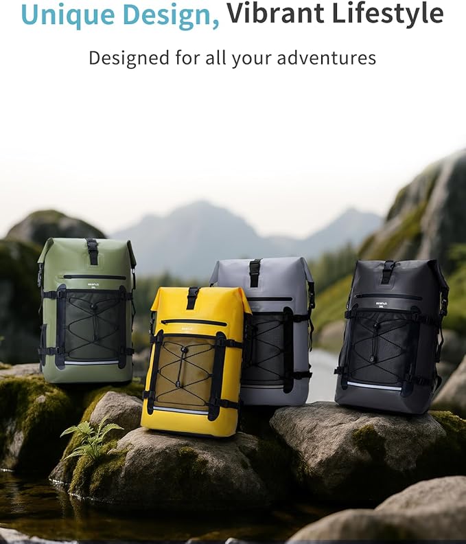ECOHUB Waterproof Backpack for Women Men, 30L Roll-Top Closure Heavy Duty Dry Bag for Travel with IPX8 Waterproof Phone Case-StrideForce Fitness
