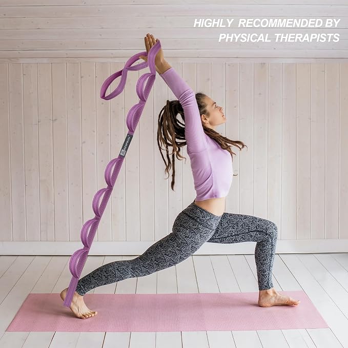 Premium Durable Stretch Straps with Loops, Stretching Strap for Physical Therapy, Multi-Loop Yoga Strap Fitness Exercise Strap for Yoga, Pilates, Dance, Flexibility&Exercise-StrideForce Fitness
