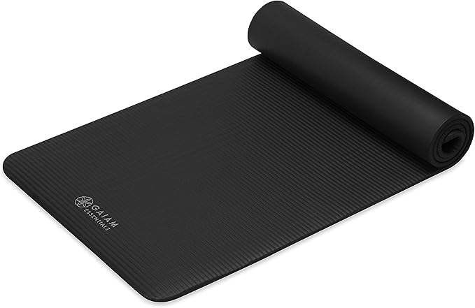 Gaiam Essentials Thick Yoga Mat Fitness & Exercise Mat with Easy-Cinch Yoga Mat Carrier Strap, 72"L x 24"W x 2/5 Inch Thick-StrideForce Fitness