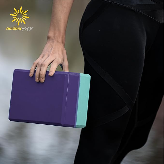 Sunshine Yoga 4" Striped Yoga Block, 6 Pack Bulk EVA Foam Yoga Blocks, Firm and Supportive Yoga Brick, Balance Foam for Stretching, Pilates, and Workout, 4" x 6" x 9"-StrideForce Fitness