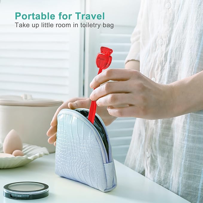 Mspan Tongue Scraper Cleaner for Adults: Tongue Brush Cleaning Scrubber with Plastic Travel Case Cap - Clean Bad Breath Dental Oral Care Red Purple 2 Pack