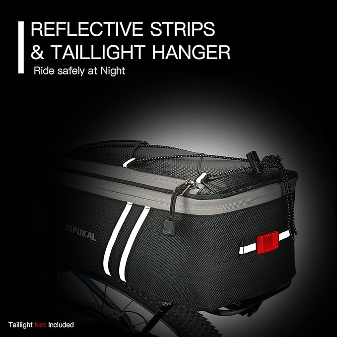 JXFUKAL Rear Bike Rack Bag with Rain Cover, 7L/9L/10L/12L Waterproof Bicycle Ebike Saddle Bag Cycling Pannier Trunk Carrier with Reflector & Adjustable Cord for Commuter Travel Outdoor-StrideForce Fitness