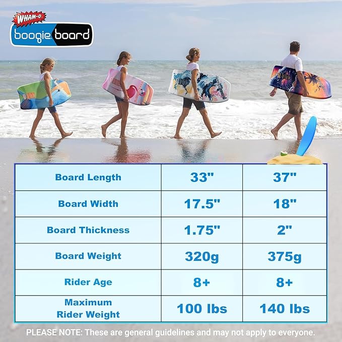 Wham-O Boogie Boards, 37" Body Board for Beach, Lightweight Bodyboard with Wrist Leash for Beginners and Training All Wave Conditions(1 Pack)-StrideForce Fitness