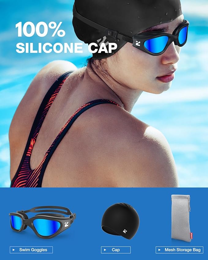 ZIONOR G1 Lite Swim Goggles with Swim Cap Comfortable Anti-fog Swimming Goggles Cap Set for Adult Men Women-StrideForce Fitness