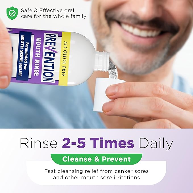 Prevention Mouth Sore Mouth Rinse, Canker Sore Treatment, Oral Pain Relief Mouthwash for Ulcers and Sores, Braces, with Hydrogen Peroxide, Alcohol-Free, Fluoride Free, 16 oz, Soothing Mint, 2 Pack