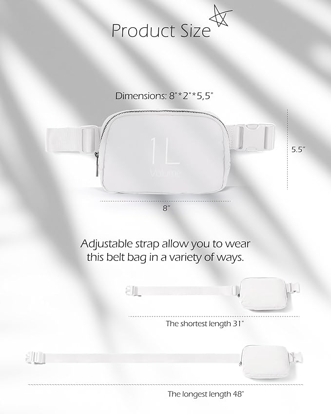 ODODOS Unisex Mini Belt Bag with Adjustable Strap Small Fanny Pack for Workout Running Traveling Hiking, White-StrideForce Fitness