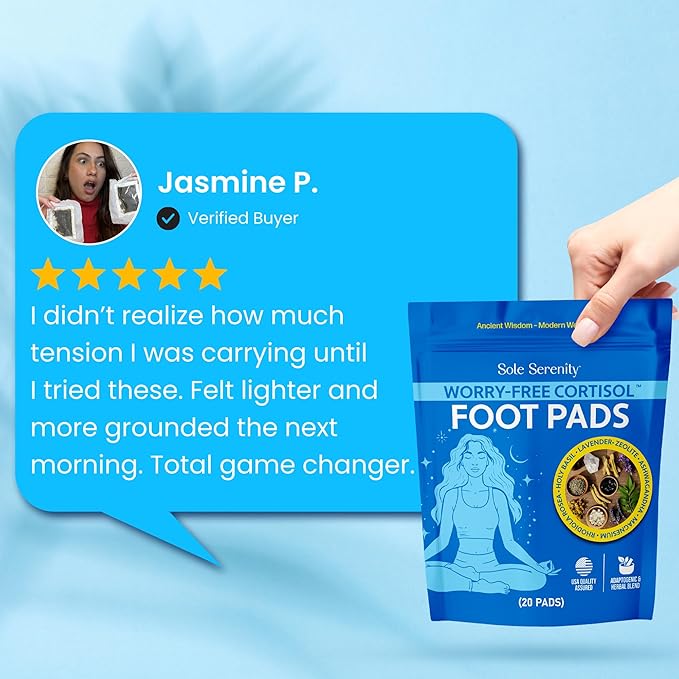 Sole Serenity Worry-Free Overnight Foot Pads for Cortisol Hormone Balance, Puffiness, Relaxation and Sleep with Zeolite, Ashwagandha, Magnesium, Holy Basil, Rhodiola, 20 Pack-StrideForce Fitness
