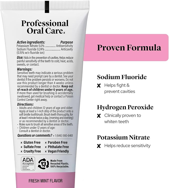 Made by Dentists Professional Sensitive + Whitening Toothpaste - Advanced Daily Whitening Toothpaste for Sensitive Teeth, ADA Approved, Vegan, Sulfate-Free, 2 x 4.2oz