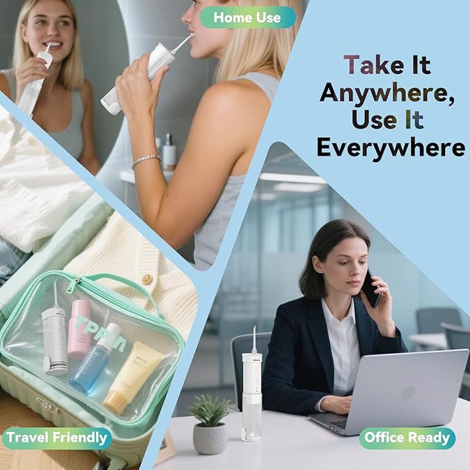 Mini Water Flosser for Teeth,Travel Dental Flosser Picks, Portable Oral Irrigator with Telescopic Water Tank, 5 Modes IPX7 Waterproof Tooth Flosser for Brace, Sensitive Teeth, with Storage Bag