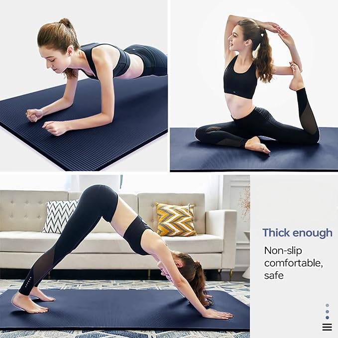 Thick Yoga Mat Non Slip, Large Size 72" L x 32" W x 0.6" TH, Premium Exercise & Fitness Mat with Carrying Strap and Bag, Workout Mats for Home-StrideForce Fitness