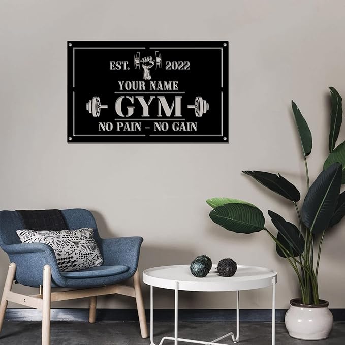 Personalized Home Gym LED Tin Metal Sign Multiple Sizes, Gym Sign Wall Decor, Exercise Workout Room Decor Fitness Center, Motivational Inspirational Hanging Wall Art Wall Plaque (01 w/o lights)-StrideForce Fitness