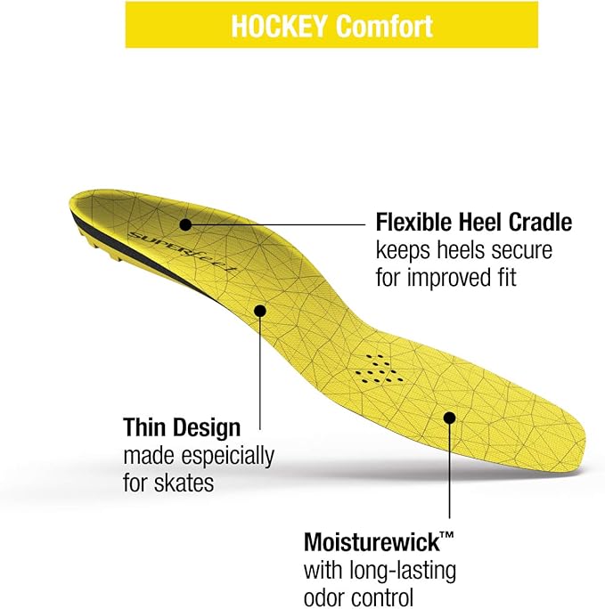 Superfeet Hockey Cushion Insoles - Foam Shoe Inserts for Skates - Professional Grade - Junior Skate Size 3-4