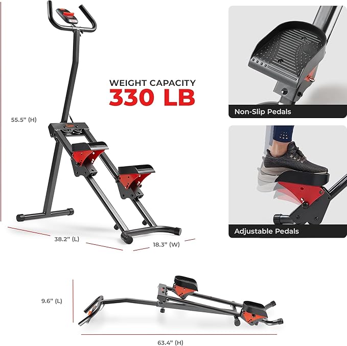 Sunny Health & Fitness Stair Stepper w/Handlebar, Extended Step Range Climber Machine for Legs, Core and Glute Workouts, Connection with Free SunnyFit App-StrideForce Fitness