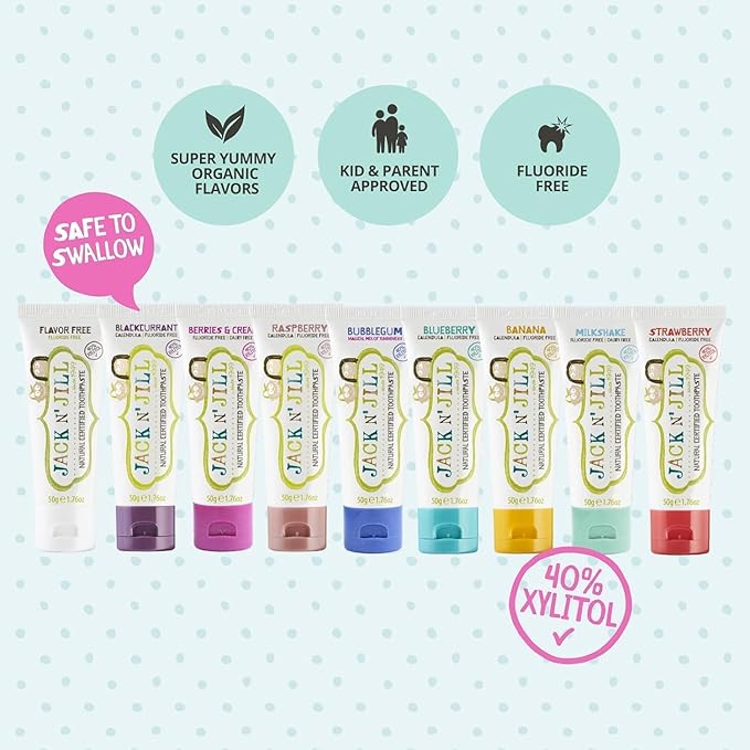 Jack N' Jill Mega Toothpaste 4x More - Natural Toddler Toothpaste for Baby, Kids & Infants 6 Months & Up, Fluoride Free Training Toothpaste for Toddlers 1-3, 40% Xylitol - Strawberry, 7.05 oz (1-Pack)