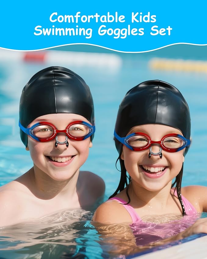 Kids Swim Goggles, Anti-fog and UV Protection with Swim Cap for Age 3-15 Youth Boys Girls Toddler-StrideForce Fitness