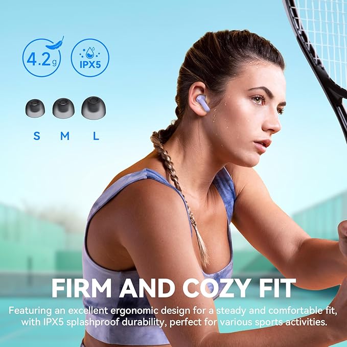 EarFun Air Life Wireless Earbuds, 12mm Driver with Deep Bass, Bluetooth 5.4 in-Ear Earbuds, 4 Mics AI ENC Call, 35H Playtime, 30 Preset EQs Via App, Comfortable Fit, Fast Charging, IPX5, Violet-StrideForce Fitness