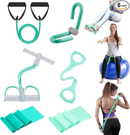 6 Pcs Fitness Resistance Exercise Bands 6 Tube Pedal Puller Resistance Band Set for Women Weight Loss Thigh Training Workout Equipment Elastic Arms Abdomen Shoulder Waist Leg Beginners Yoga-StrideForce Fitness