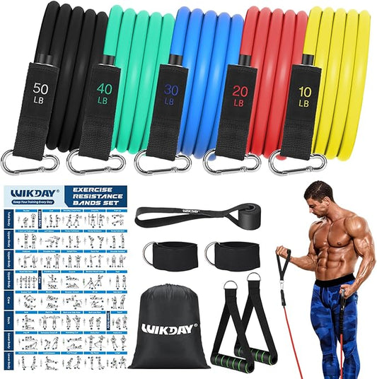Exercise Resistance Bands with Handles for Working Out, 150/200/250/300 lbs Workout Bands Set with Door Anchor for Physical Therapy, Yoga, Pilates-StrideForce Fitness