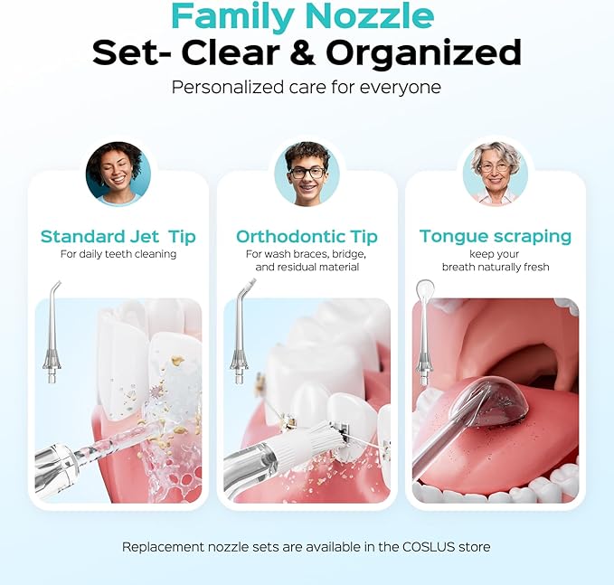 COSLUS Portable Water Flosser for Teeth: 3 Modes & 6 Pressure Settings with Jet Mode Water Dental Pick for Orthodontic, Braces, Sensitive Gums, Compact for Travel, 300ML for Multiple Users, Green C51