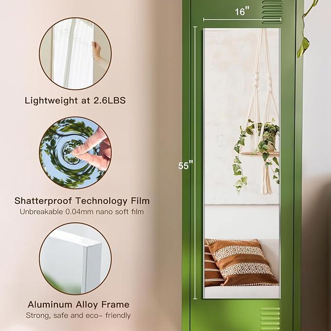 55"x16" Magnetic Mirror Lightweight Full-Length Mirror | Strong Adhesion, Easy Installation | Suitable for Refrigerators, Glass Walls, Wooden Doors, and More | 8.2kg Ultra-Strong Support | Silver-StrideForce Fitness