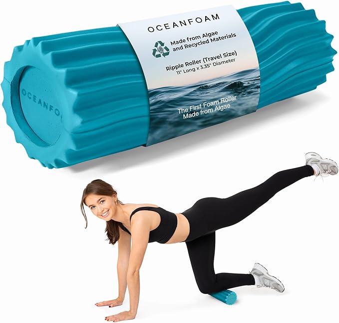 Oceanfoam Tidal Roller - Miami Blue - Muscle Massage Foam Roller for Back Pain & Stretching - Firm and Ergonomic Wide Wave Textured - Yoga, Athletics, & Wellness - Full Size, 20" x 5"-StrideForce Fitness