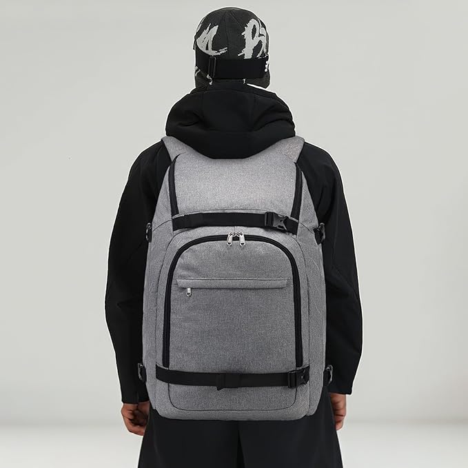 JIANYA Ski Boot Bag, 50L Waterproof Travel Backpack for Snowboard, Ski Helmet, Goggles, Gloves & Accessories, Gray-StrideForce Fitness