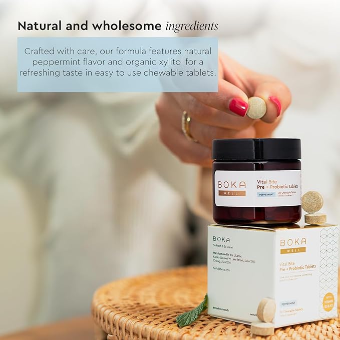 Boka Fluoride Free Toothpaste Nano Hydroxyapatite, Whitening* - 4 Fl Oz 1Pk + Boka Vital Bite Oral Probiotics for Mouth Bad Breath - 30ct Dental Probiotics Tablets