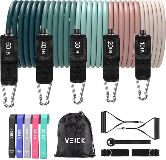 VEICK Resistance Bands, Exercise Bands for Working Out with Handles, Elastic Workout Bands for Men Women, Exercising Bands for Strength Training Equipment at Home Gym-StrideForce Fitness