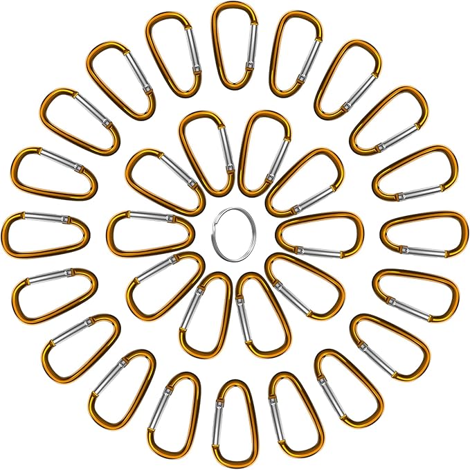 30PCS Aluminum Carabiner Clips, 2" D Shape Spring Snap Hooks Carabiner with 30PCS Keyring Keychain Hook-StrideForce Fitness