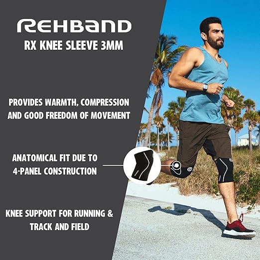 Rehband Knee Sleeve 3mm Neoprene, Lightweight Knee Brace for Endurance and Ball Sports, Unisex Compression Starter Knee-Sleeves, Breathable Running Knee Support, Colour:Purple, Size:Small