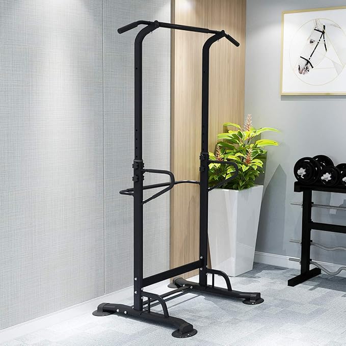 sogesfurniture Tower Adjustable Height Pull Up and Dip Station Multi-Function Home Strength Training Fitness Workout Station Sturdy Chin-Up Bar Stand Dip Station-StrideForce Fitness