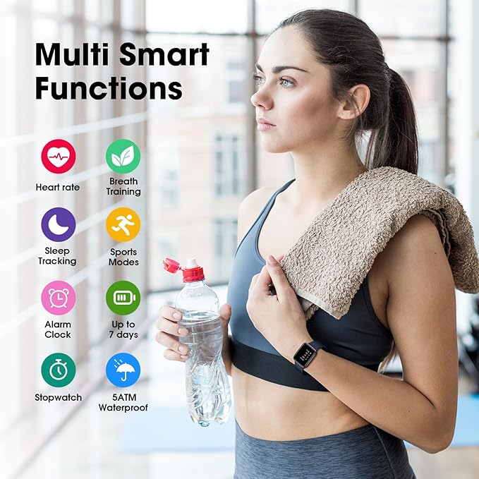 Fitness Tracker Watch with Heart Rate Monitor 5ATM Waterproof
