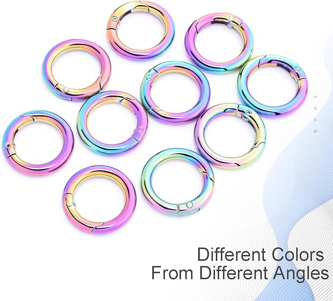 10Pack 3/4 Inch Round Carabiner, Metal Keychain Rings Spring O Ring for Purse Shoulder Bag Chain Ring Clip Replacement Paracord Keychain Lanyard Leather DIY Crafts (Rainbow)-StrideForce Fitness