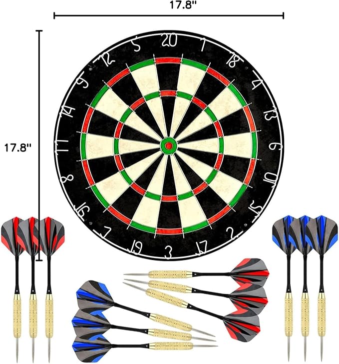 LinkVisions Dartboard with Staple-Free Bullseye, 18g Steel Tip Darts Set,12 Steel Tip Darts 18g, Dartboard Mounting Kits Included-StrideForce Fitness