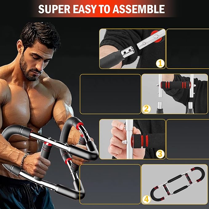 Latest-Gen Twister Arm Trainer, 40-100lb Adjustable Power Spring Workout Bar, Forearm Triceps Chest Exerciser Strengthener, Detachable Portable Home Fitness Equipment for Enhancing Upper Body Muscle