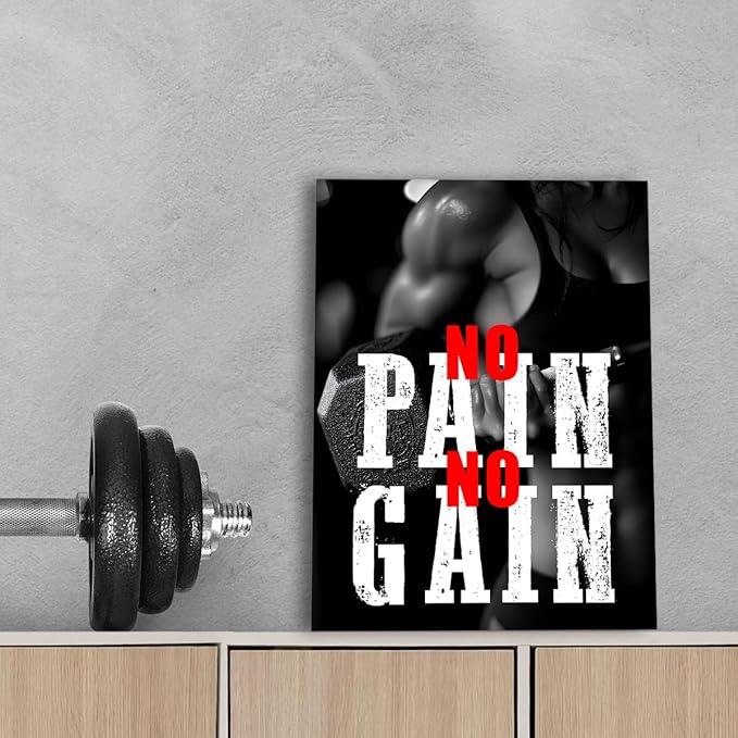 OTINGQD Inspirational Gym Wall Decor,Fitness Quotes Wall Art,No Pain No Gain Canvas Wall Decor for Home Gym-StrideForce Fitness