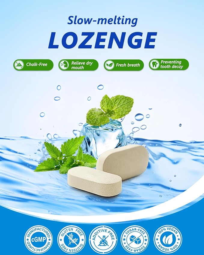 Oral Probiotics Lozenges for Mouth Bad Breath & Gum Repair - Mineral Fusion with Zinc + Calcium for Dry Mouth Relief, Enamel Shield, Mint Flavor with Xylitol - 90 Lozenges, Sugar-free