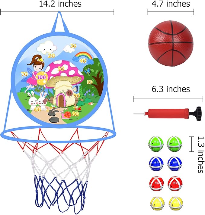 2 in 1 Basketball Hoop and Dart Board, 14" Dart Board for Kids, Basketball Hoop for Kids Toddlers, Sports & Outdoor Play, Birthday Gift Toys for 3 4 5 6 7 8 9 10 Year Old Boys Girls Kids, Party Favors-StrideForce Fitness
