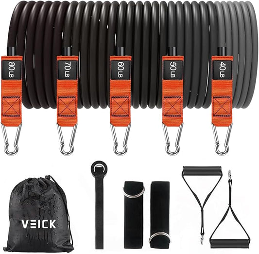 VEICK Resistance Bands, Exercise Bands for Working Out with Handles, Elastic Workout Bands for Men Women, Exercising Bands for Strength Training Equipment at Home Gym-StrideForce Fitness