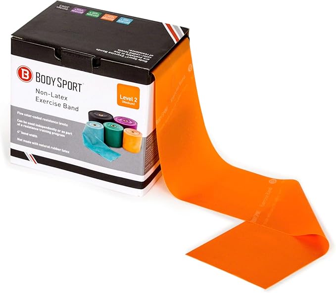 Body Sport Exercise Band, 50 yd. x 4 in. Roll, Medium Resistance - Home & Gym Fitness Equipment for Stretching, Strength Training & Physical Therapy (Orange)-StrideForce Fitness