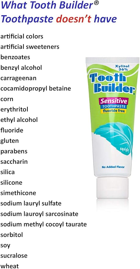 Squigle Tooth Builder SLS Free Toothpaste (Stops Tooth Sensitivity) Prevents Canker Sores, Cavities, Perioral Dermatitis, Bad Breath, Chapped Lips, 4 oz (24 Ounce (Pack of 6), Unflavored)