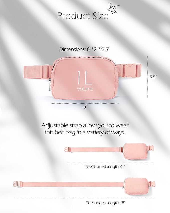ODODOS Unisex Mini Belt Bag with Adjustable Strap Small Fanny Pack for Workout Running Traveling Hiking, Light Pink-StrideForce Fitness