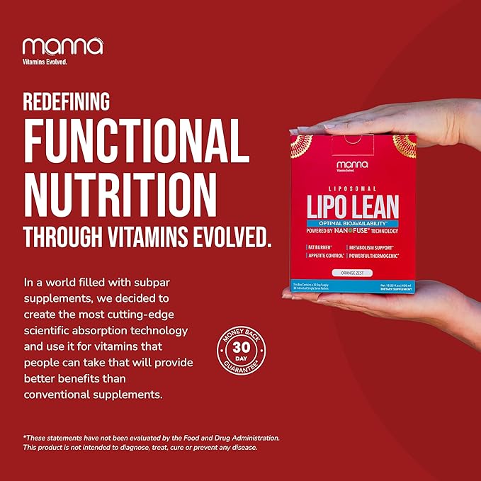 Manna Vitamins Evolved Liposomal Lipo Lean, Thermogenic Metabolism Support, Cravings Management, Weight Loss Support for Women, Men, Liposomal Absorption 3500mg CLA, Carnitine, Green Tea, 30 Packets-StrideForce Fitness